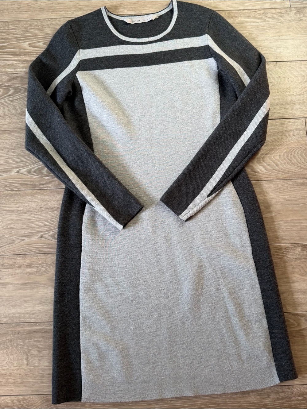 Athleta Colorblock Wool Blend Long Sleeve Knit Sweater Dress Gray Medium
